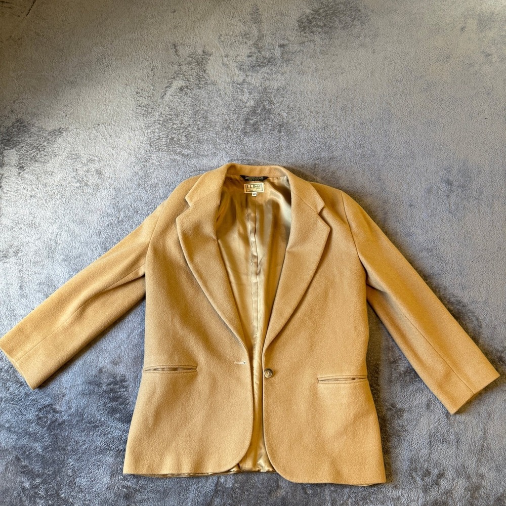 LL Bean Vintage Camel Wool Blazer Jacket Made‎ in USA Tan Petite 10P